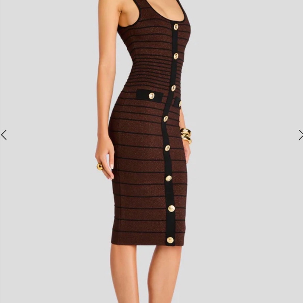 Retrofete Brown Striped Dress with Gold Accents Sz M
